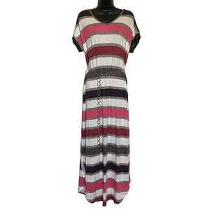 LuLaRoe Macy Striped Maxi Dress with Side Vents Sz M NWT